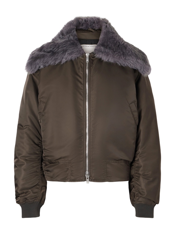 Photo: Bottega Veneta - Padded Plush-Trimmed Satin Bomber Jacket - Brown