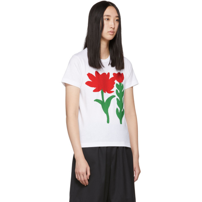 COMME DES GARÇONS GIRL ホワイト フラワーTシャツS Comme des Garcons Girl White Flower B Print T-Shirt Comme des Garcons