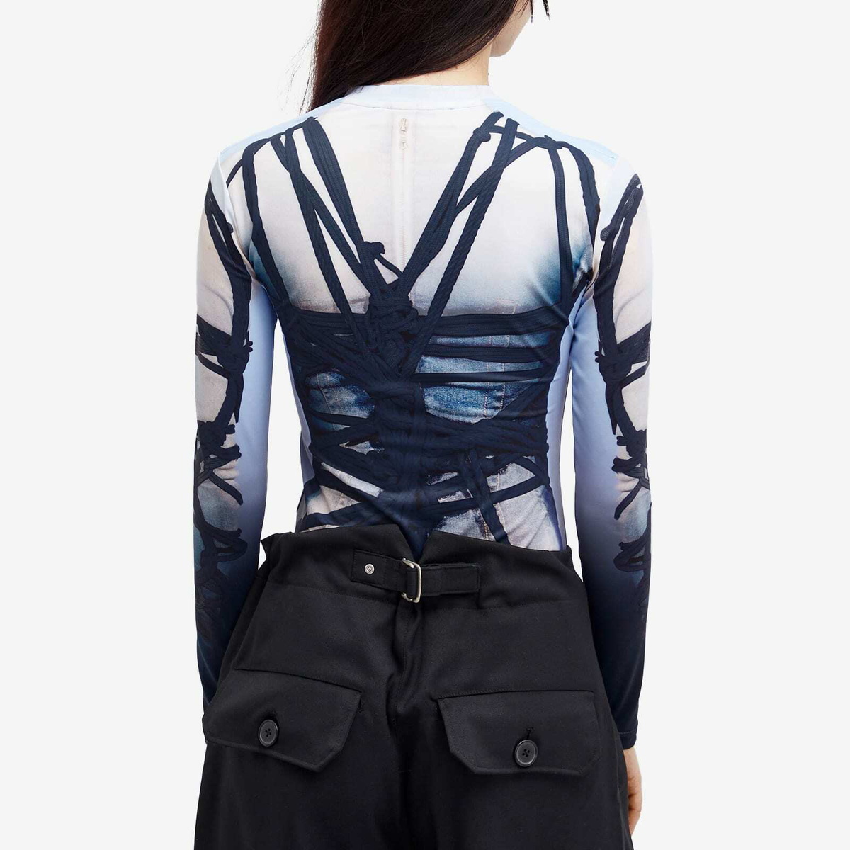 Y/Project Women's Bondage Print Long Sleeve Fitted Top in Blue/Black