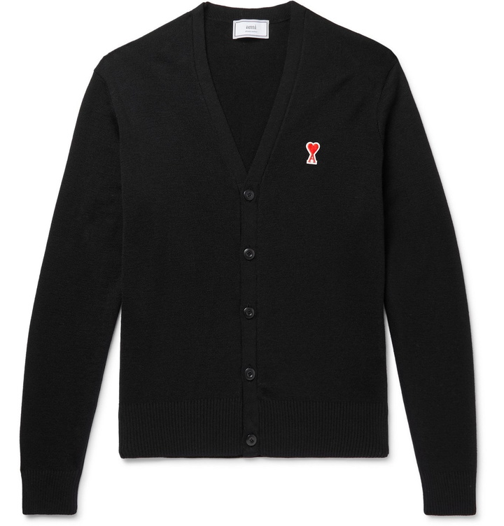 Photo: AMI - Logo-Appliquéd Merino Wool Cardigan - Black