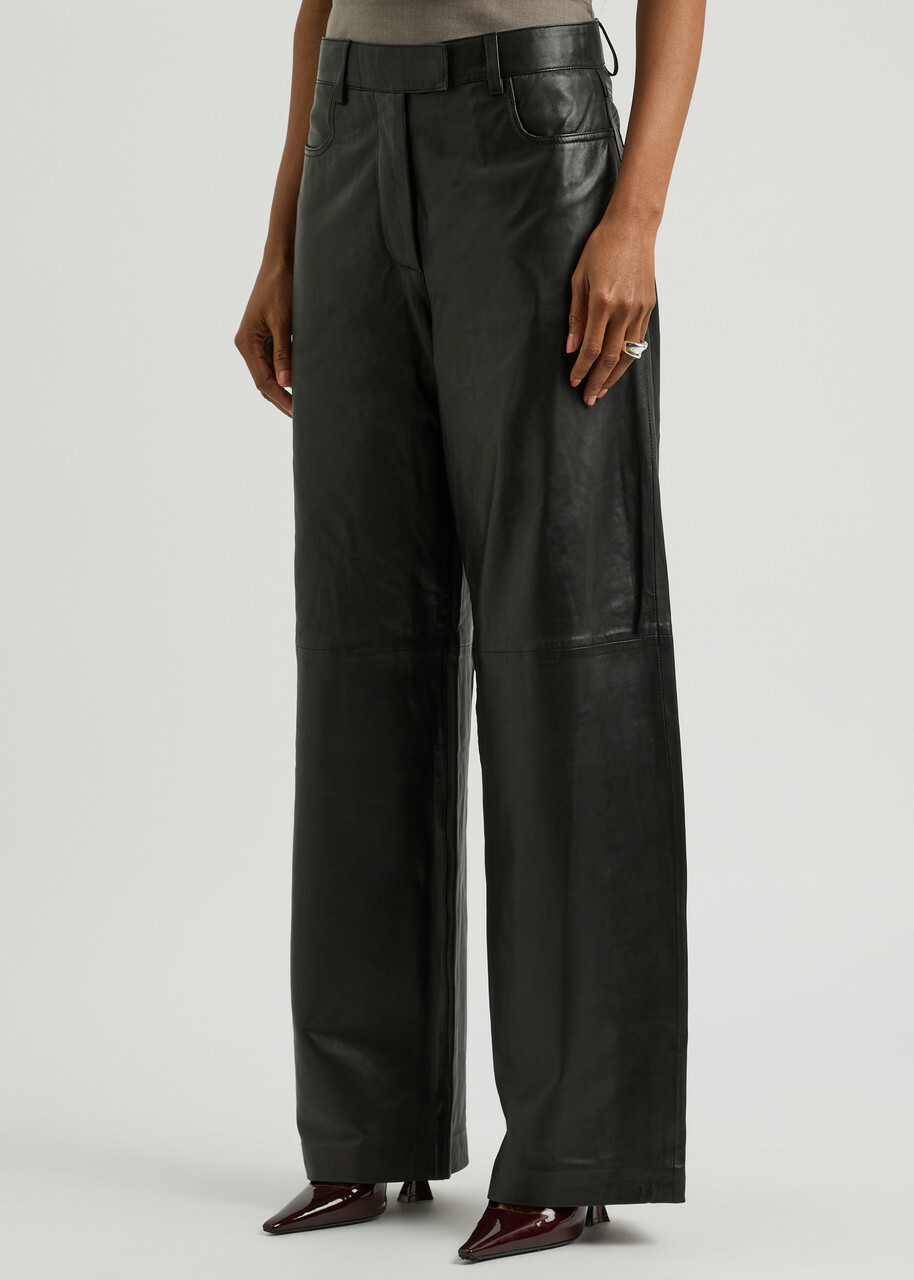 Remain BY Birger Christensen Wide-leg Leather Trousers Black