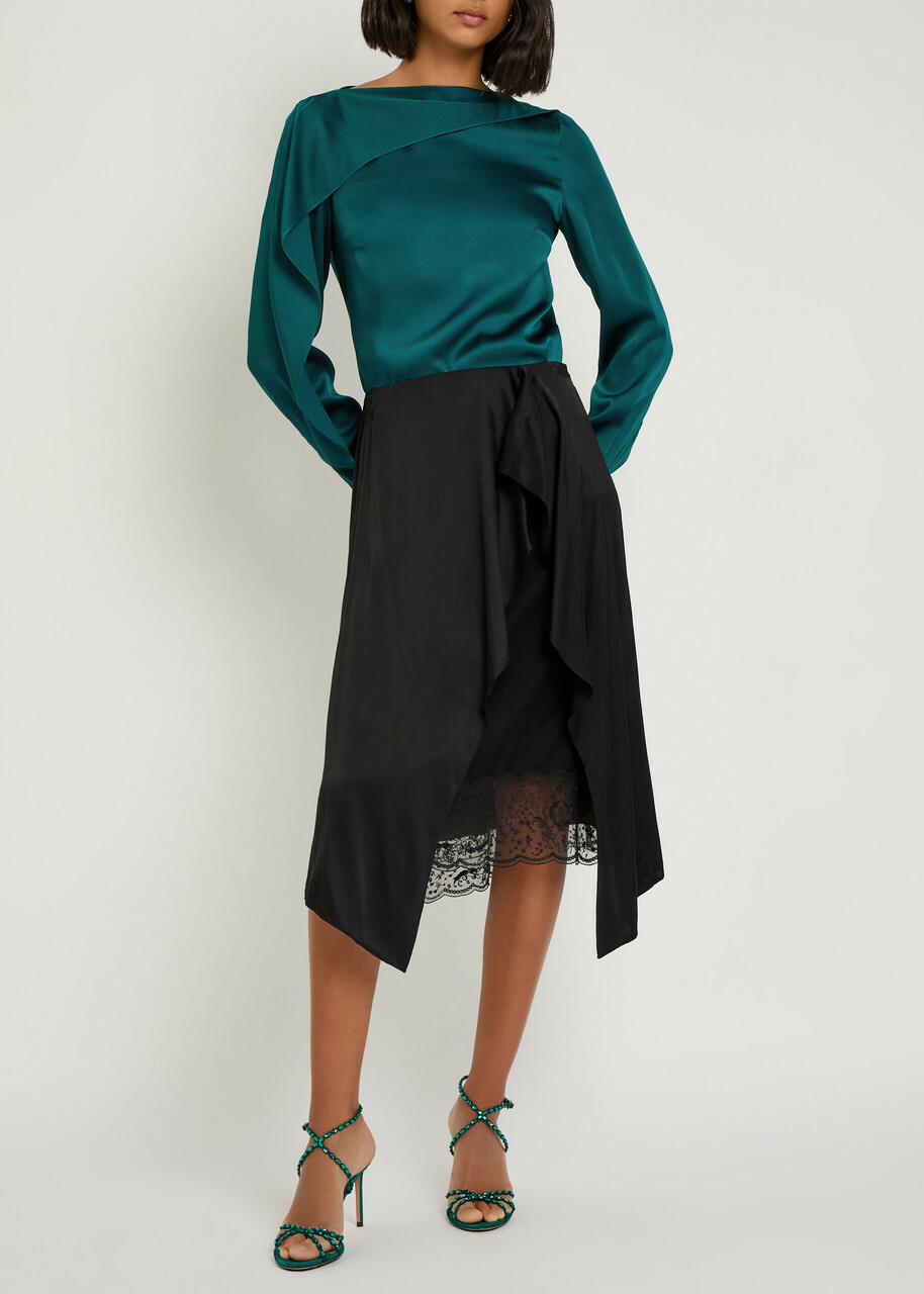 Erdem Draped Crepe de Chine top Green Dark