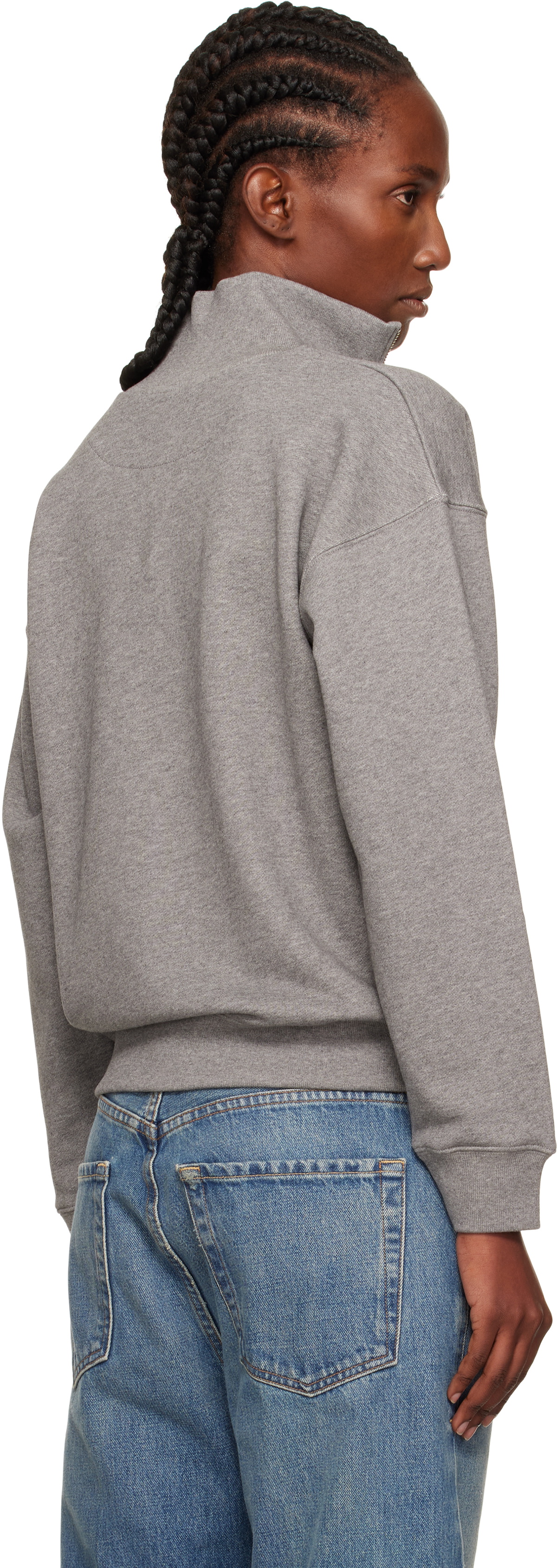 Maison Kitsuné Gray Half Zip Baby Fox Patch Sweatshirt