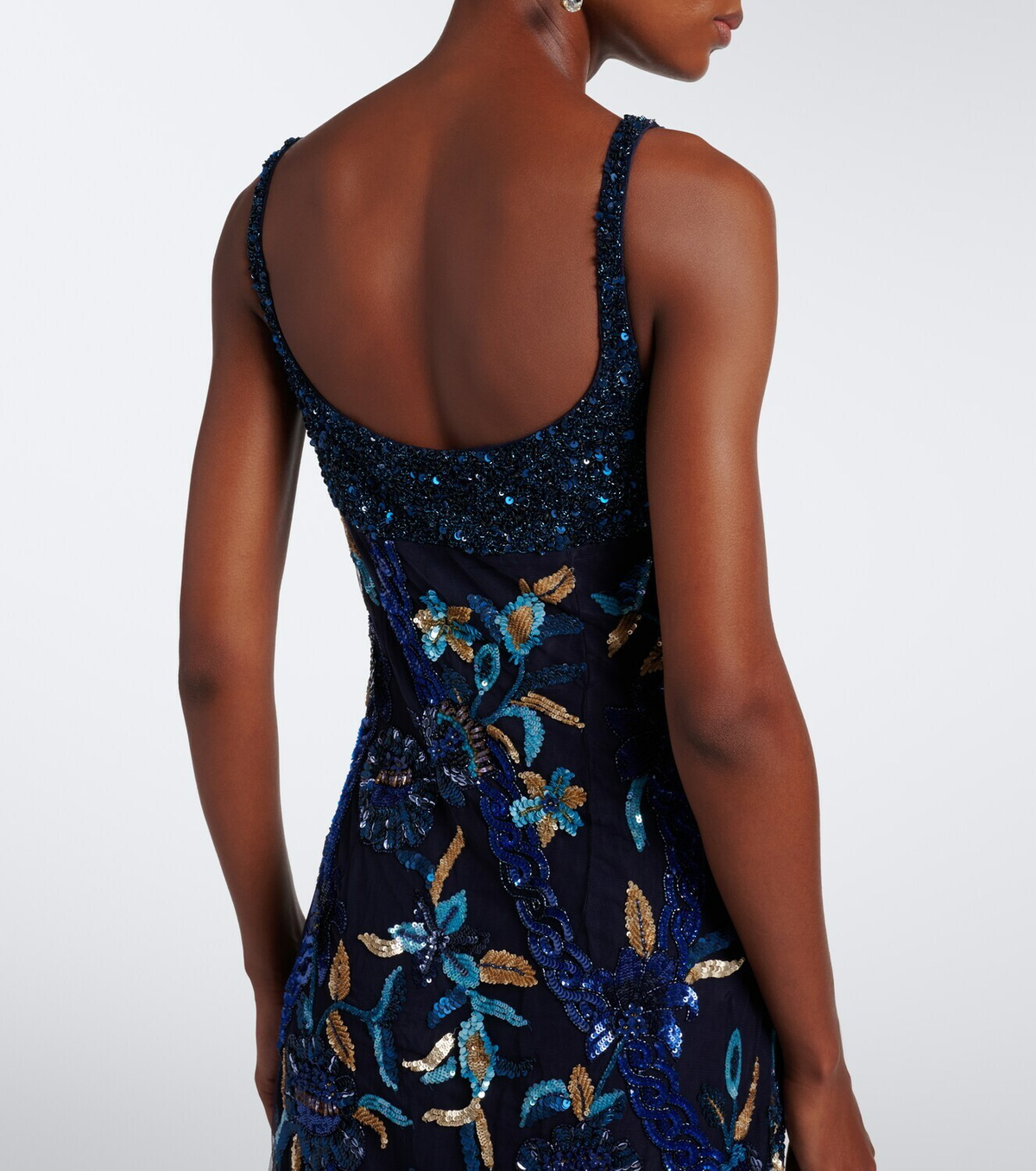 Là Fuori Embellished floral mesh gown
