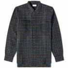 Universal Works Men's Checkered Fleece Work Shirt in Brown/Sky