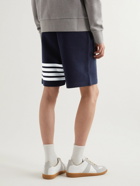 Thom Browne - Straight-Leg Striped Ribbed Cotton-Jersey Drawstring Shorts - Blue