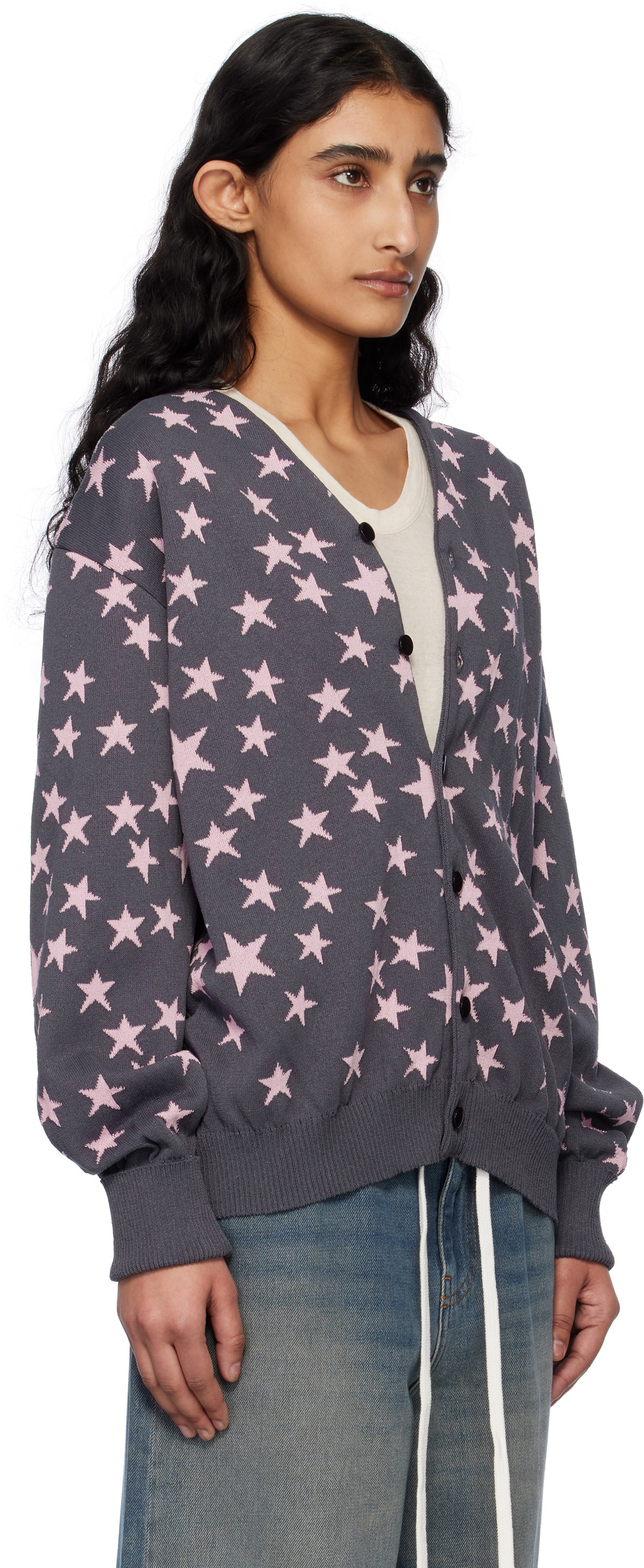 NEEDLES Gray & Pink V-Neck Cardigan