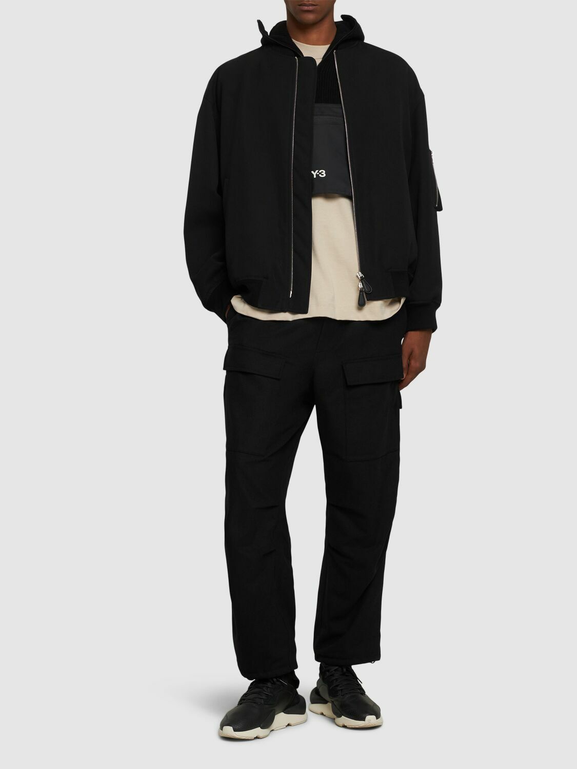 Y-3 Wool Blend Flannel Cargo Pants with belt Y-3