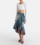 Alaïa Ruffled denim wrap skirt