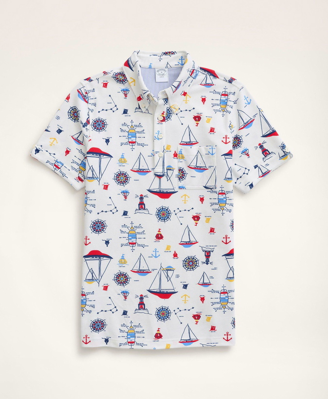 Photo: Brooks Brothers Men's Supima Cotton Nautical Print Polo Shirt | White