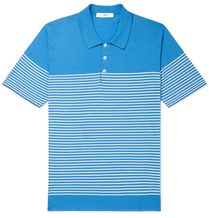Photo: Mr P. - Striped Cotton Polo Shirt - Blue