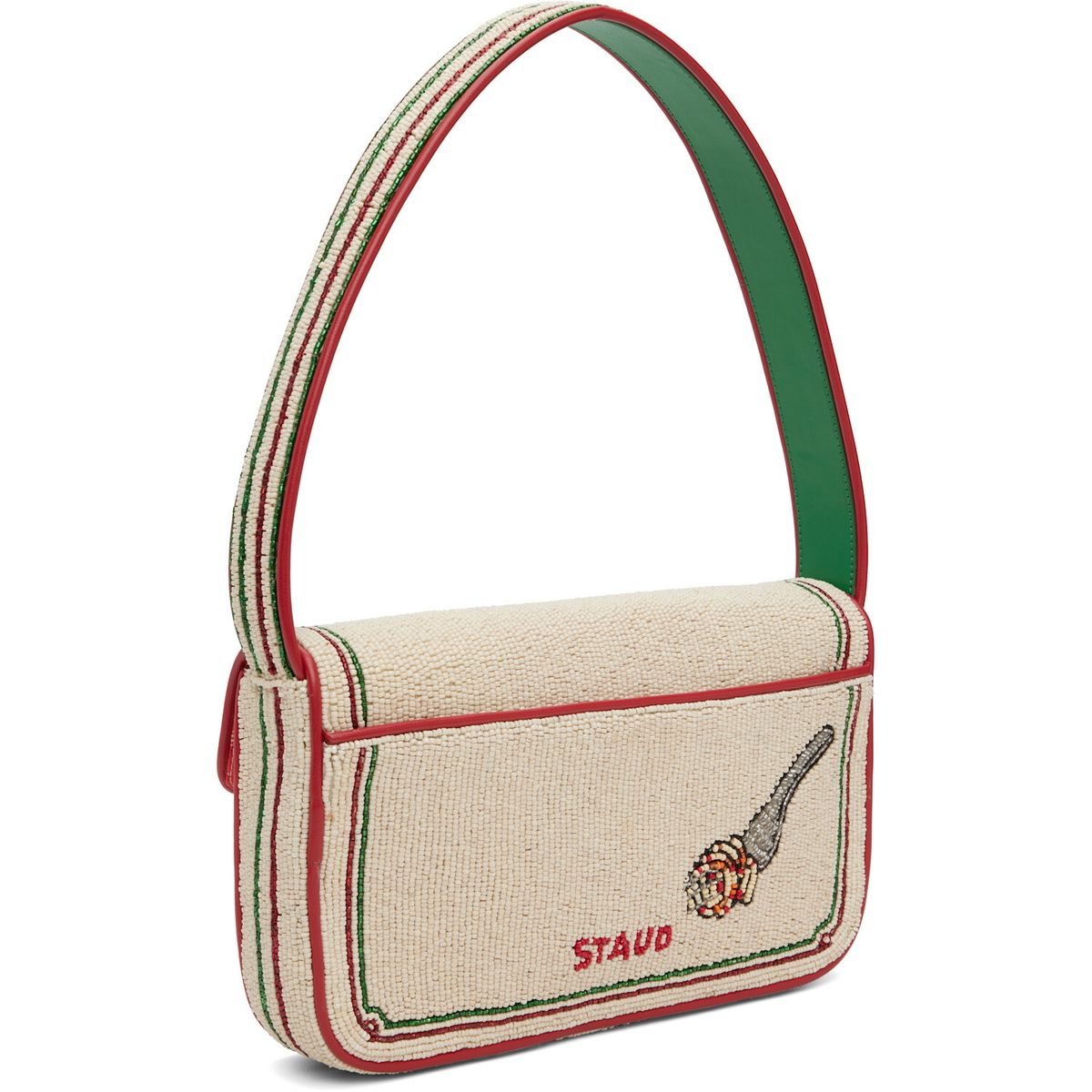 Staud Beige & Red Tommy Beaded Bag