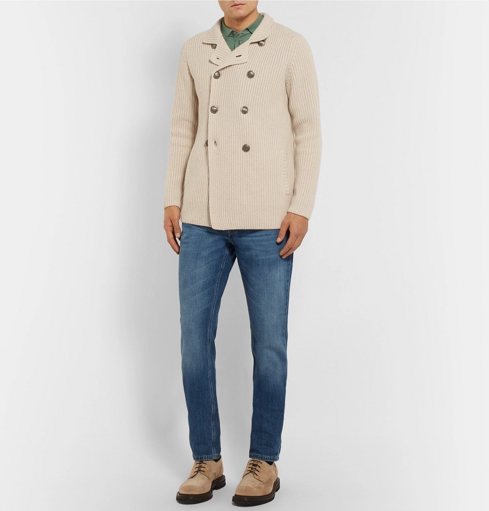 【関税込み】BRUNELLO CUCINELLI Double-breasted cardigan Brunello Cucinelli Men's Double-Breasted Ribbed Cardigan