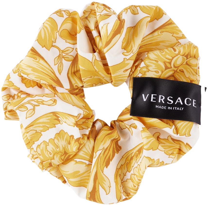Versace Baroque Gold and White Hair Scrunchie The most beautiful hair accessories to buy online - nss G-Club main image 4