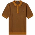 Fred Perry Men's Textured Knit Polo Shirt in Dark Caramel