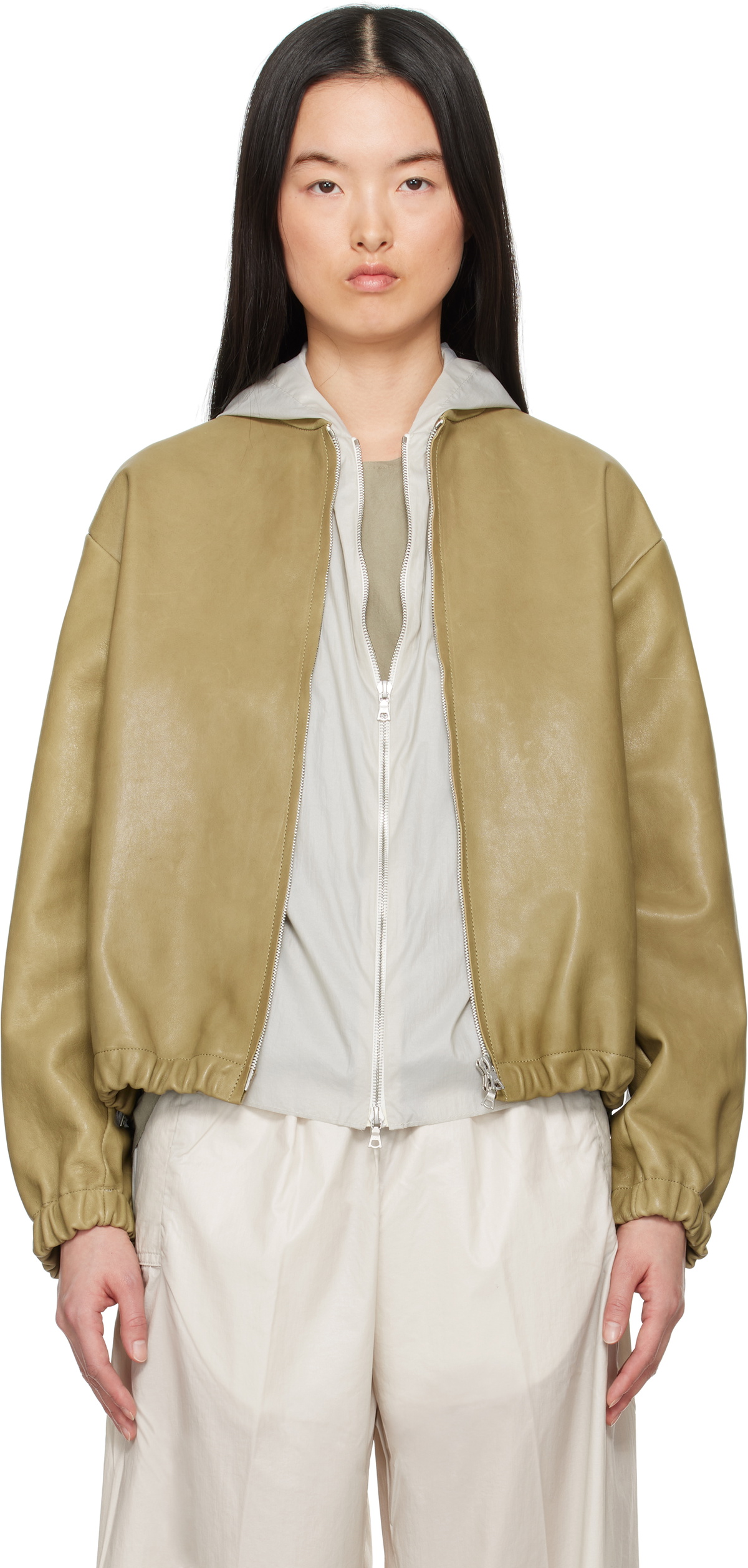 Gabriela Coll Garments Green No.306 Six Zipper Leather Jacket