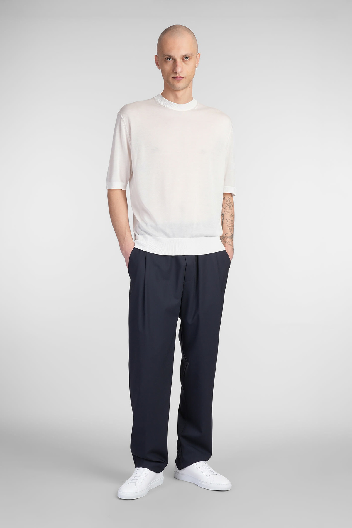 Laneus T-shirt In Beige Wool And Polyester