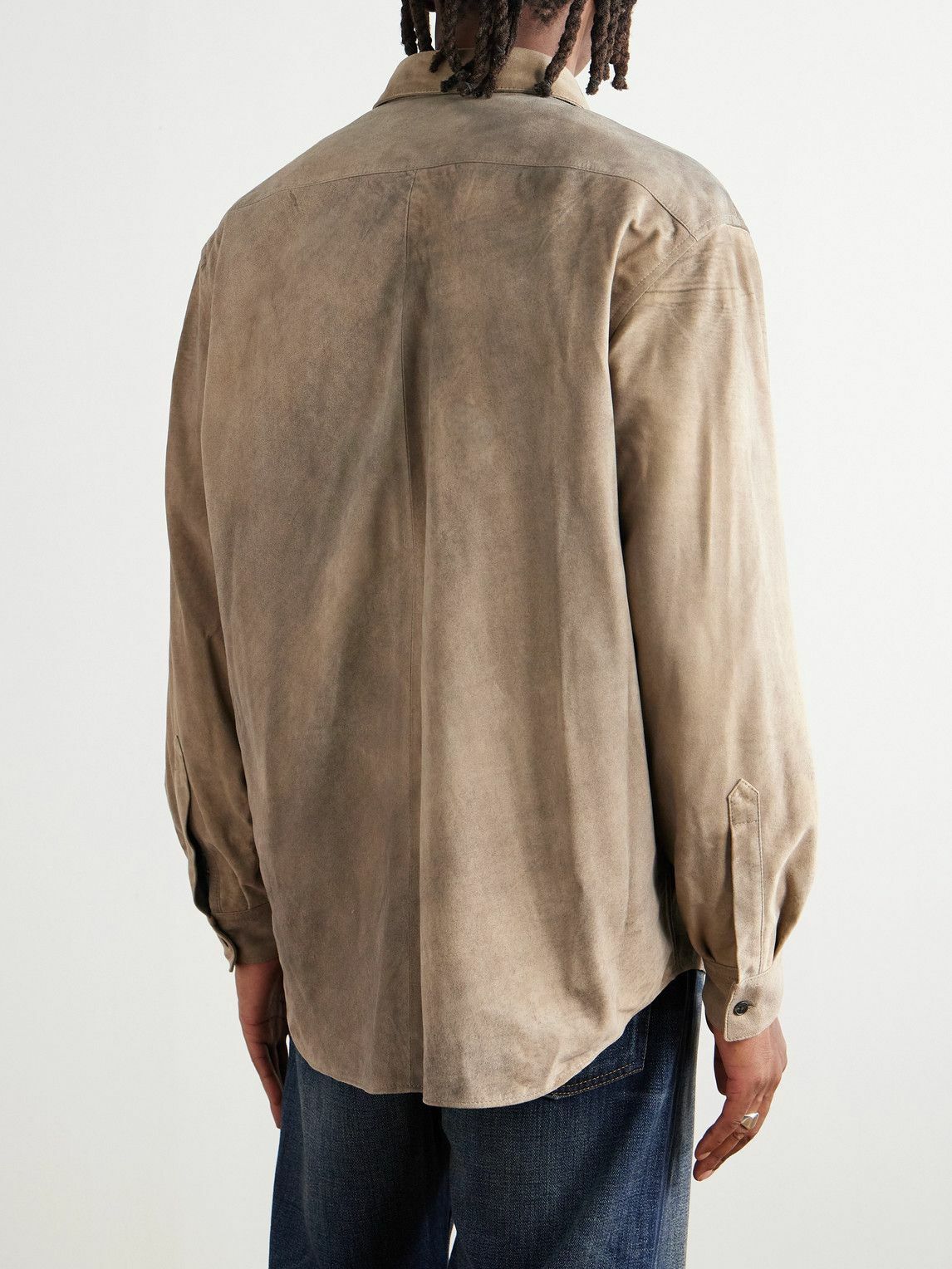A.PRESSE - Distressed Suede Shirt Jacket - Gray