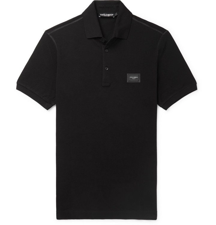 Photo: Dolce & Gabbana - Slim-Fit Logo-Appliquéd Cotton-Piqué Polo Shirt - Black