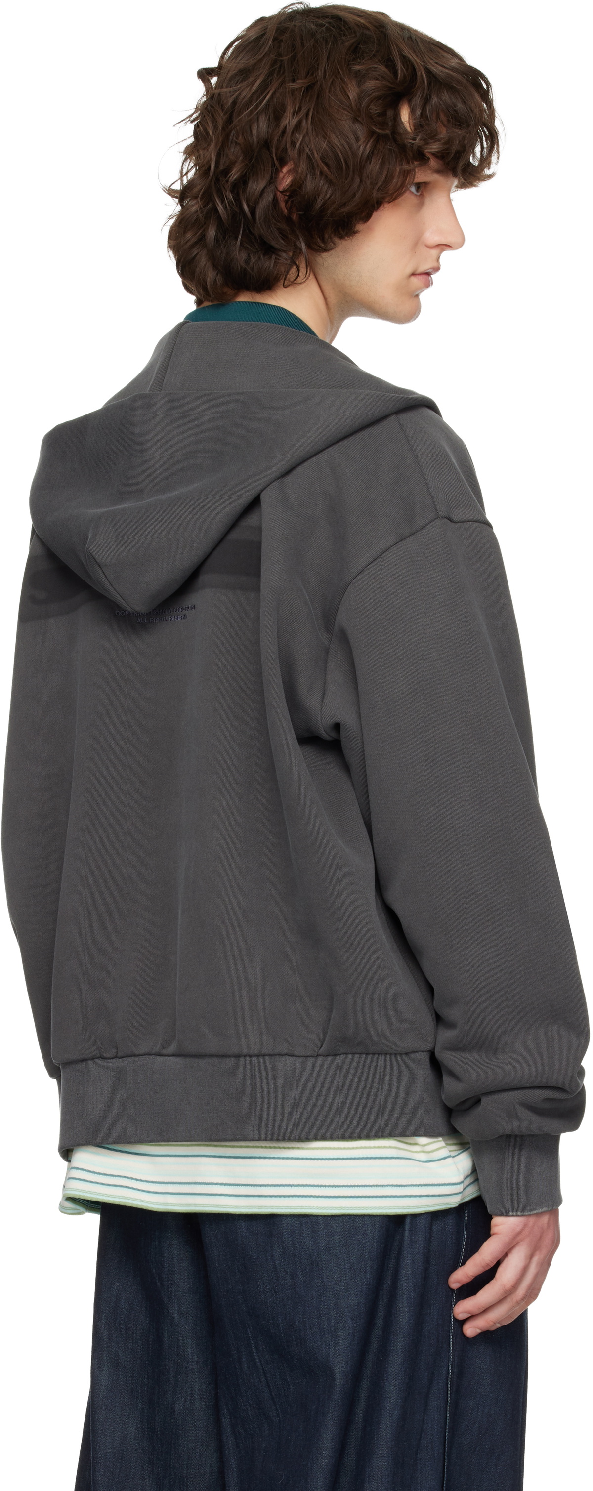 Solid Homme Gray Solid Back Logo Zip-Up Hoodie