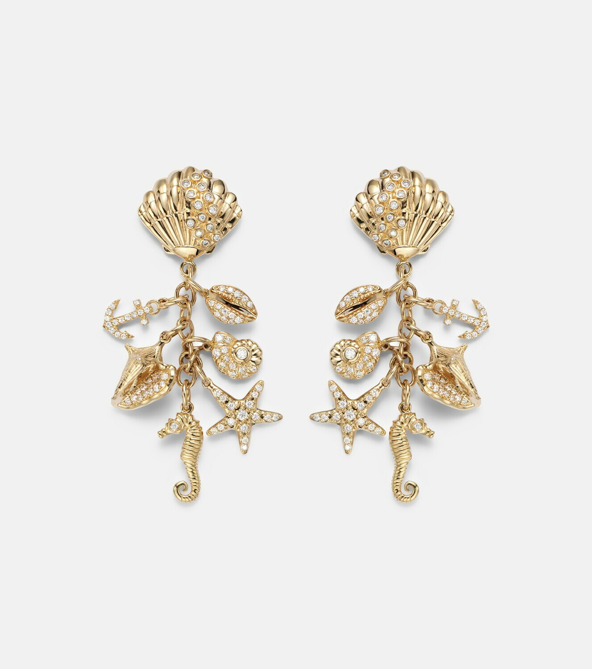Sydney Evan Multi Sea Life Clam Shell 14kt gold (585/1000) drop earrings with diamonds