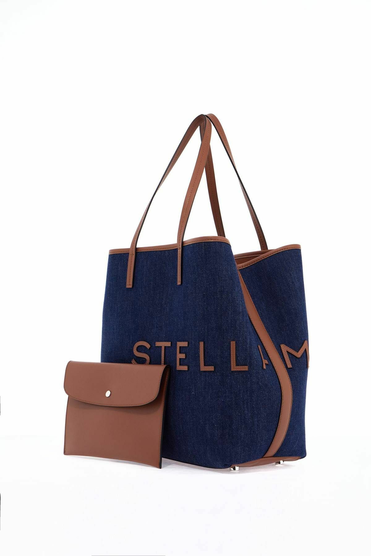STELLA McCARTNEY denim tote bag with logo branding Blue