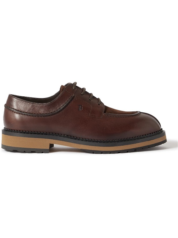 Photo: Tod's - Suede-Trimmed Leather Derby Shoes - Brown