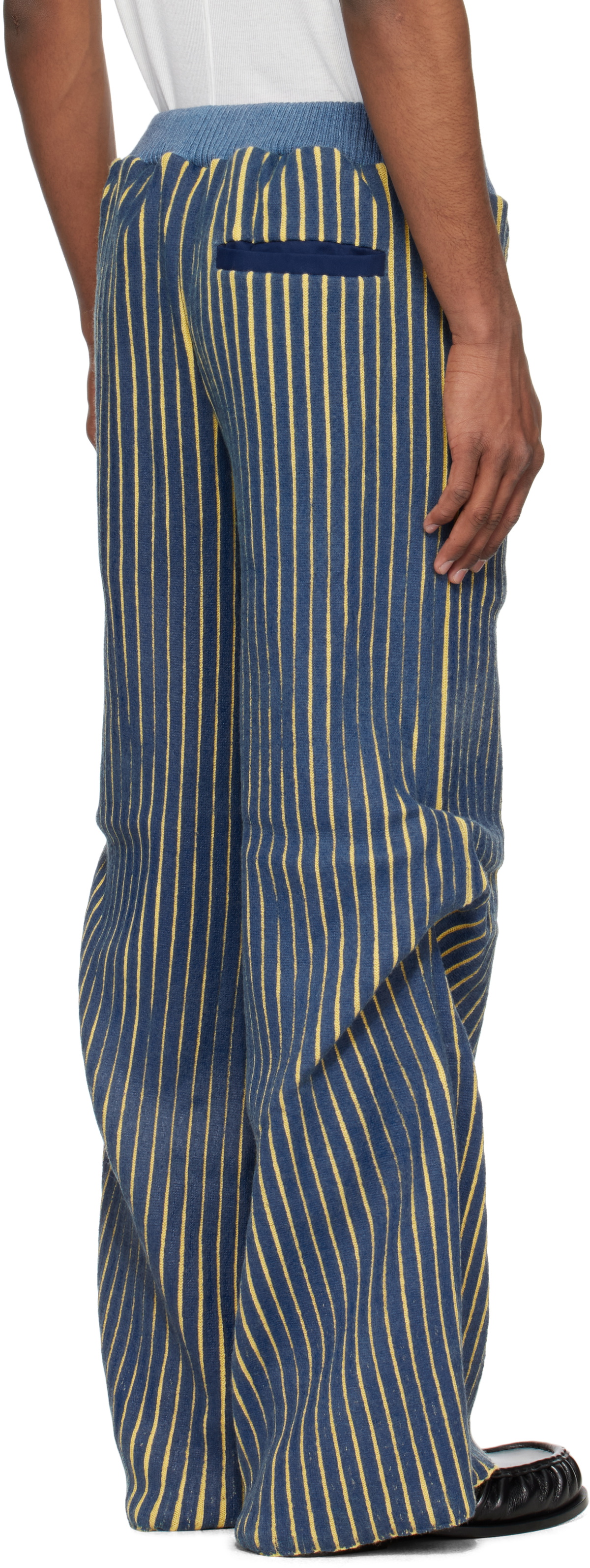 Stanley Raffington Navy & Yellow Warped Ribbed Trousers