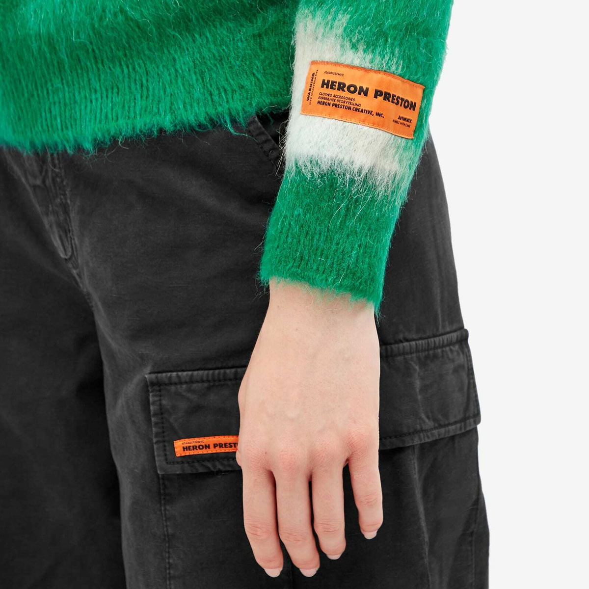 Heron Preston Women's Aop Knit Crew Sweat in Green/White Heron Preston Women's Aop Knit Crew Sweat in Green/White