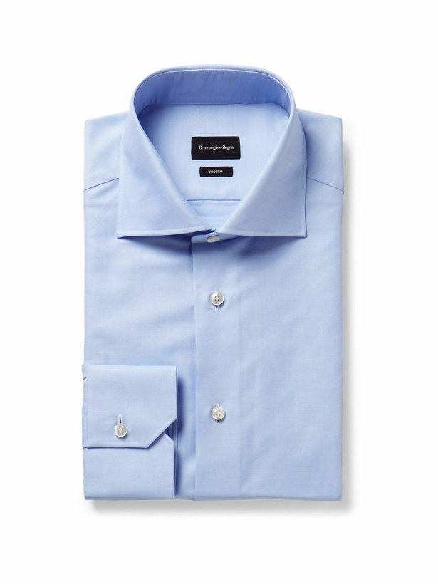 Photo: Zegna - Light-Blue Trofeo Slim-Fit Cutaway-Collar Cotton-Poplin Shirt - Blue