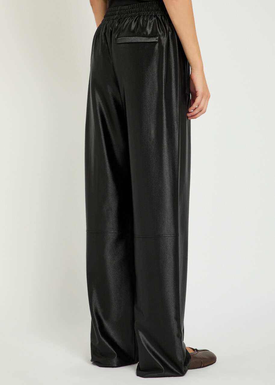 Alexanderwang.t Relaxed Logo-embroidered Satin Track Pants Black