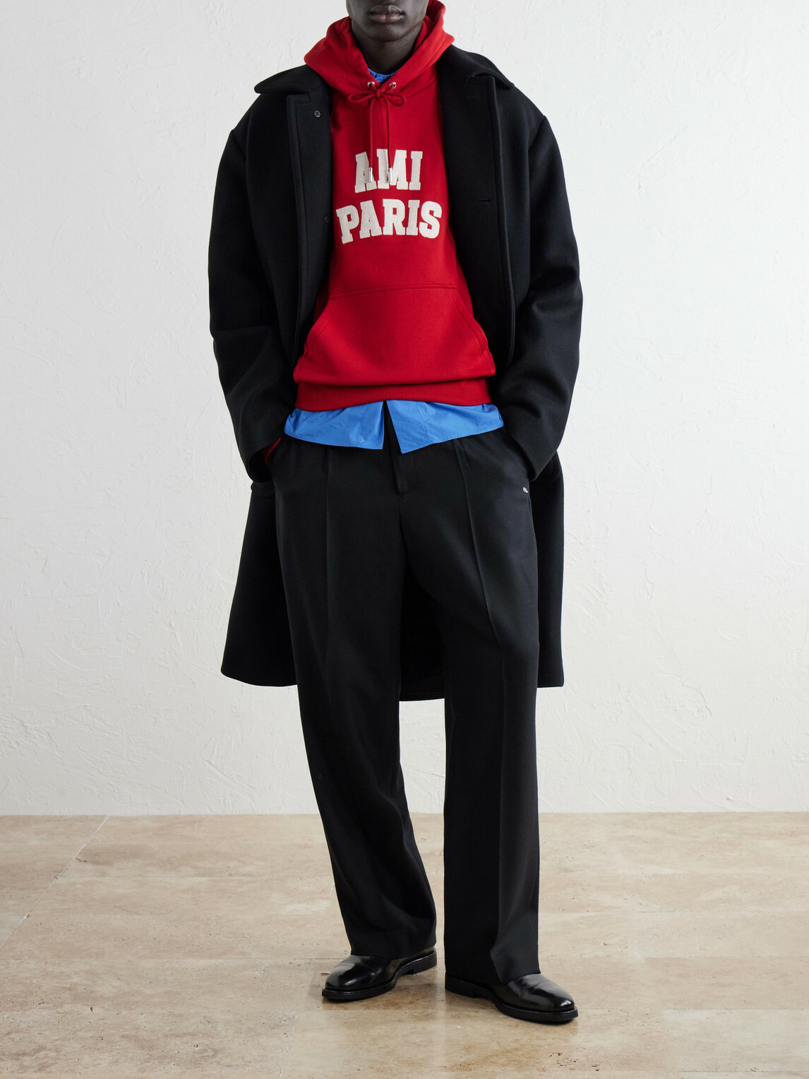 AMI PARIS - Logo-Embroidered Organic Cotton-Fleece Hoodie - Red