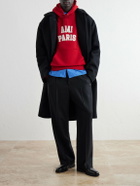 AMI PARIS - Logo-Embroidered Organic Cotton-Fleece Hoodie - Red