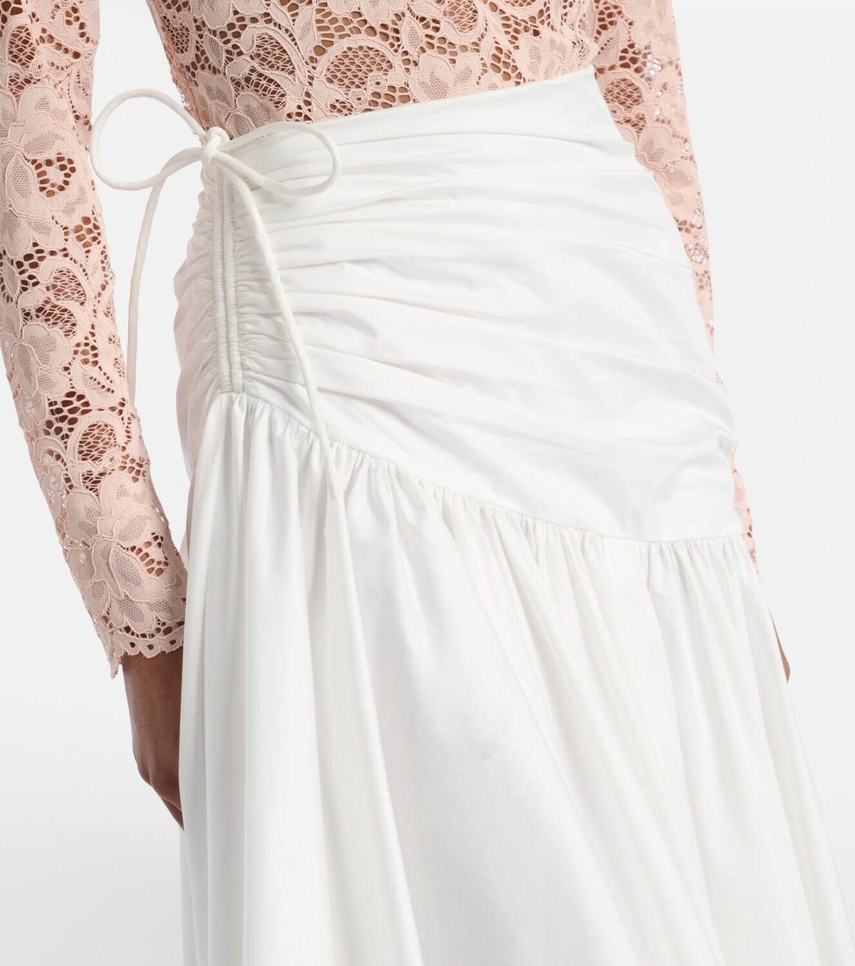 Self-Portrait Asymmetric cotton poplin midi skirt