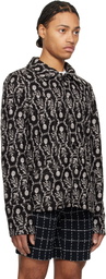 Anna Sui Black Sleeping Beauty Embroidered Faux-Suede Jacket