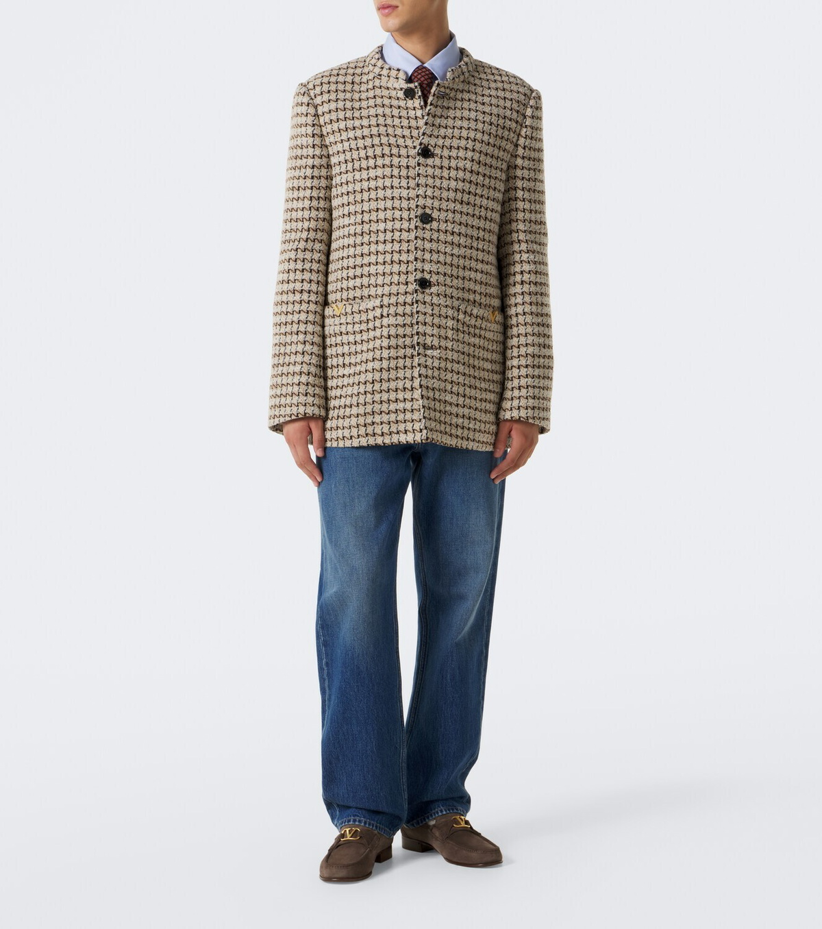 Valentino Houndstooth wool and silk-blend bouclé blazer