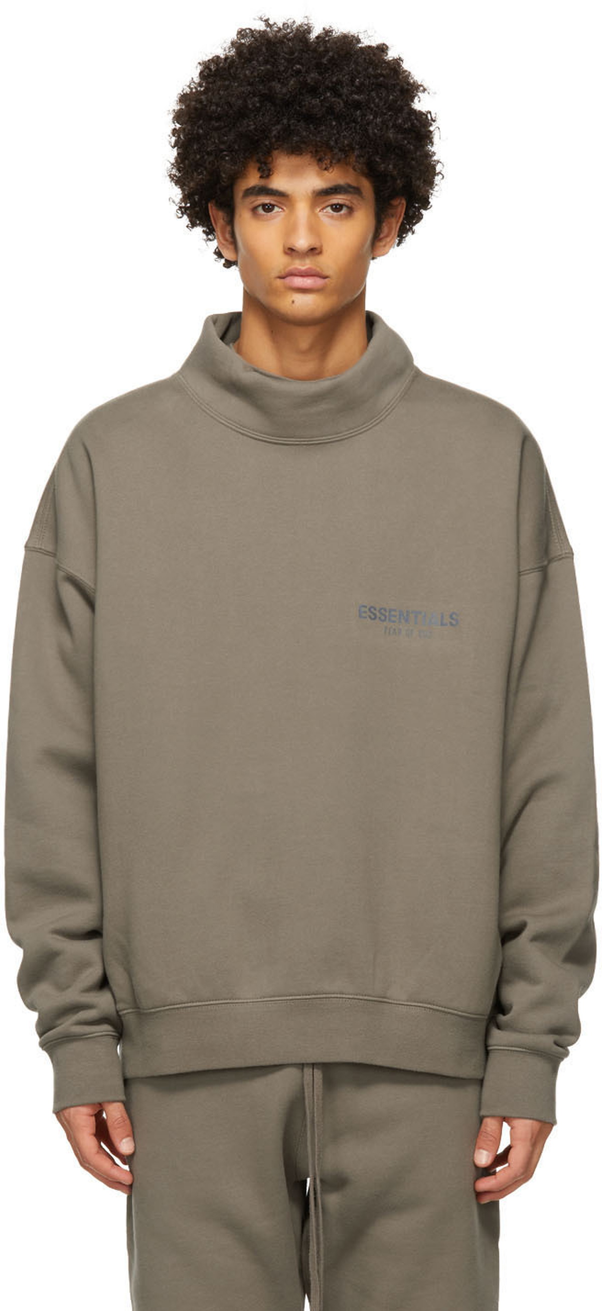 Essentials Taupe Pullover Mock Neck Sweatshirt Essentials