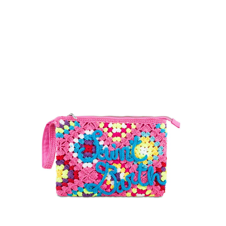 Photo: MC2 Saint Barth Parisienne Pink Crochet Pouch Bag With Saint Barth Embroidery