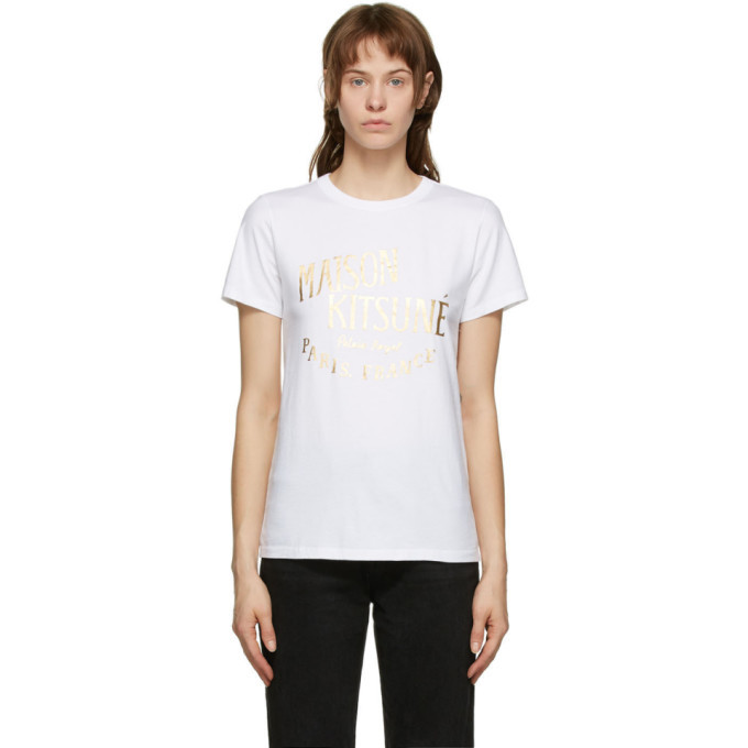 Maison Kitsune White and Gold Palais Royal Classic T-Shirt Maison Kitsune