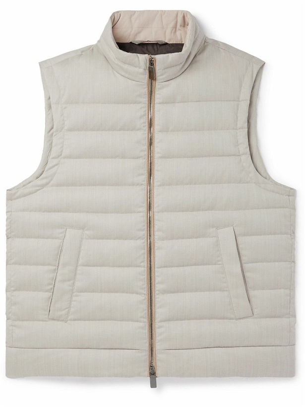 Photo: Canali - Quilted Wool and Silk-Blend Twill Down Gilet - Neutrals