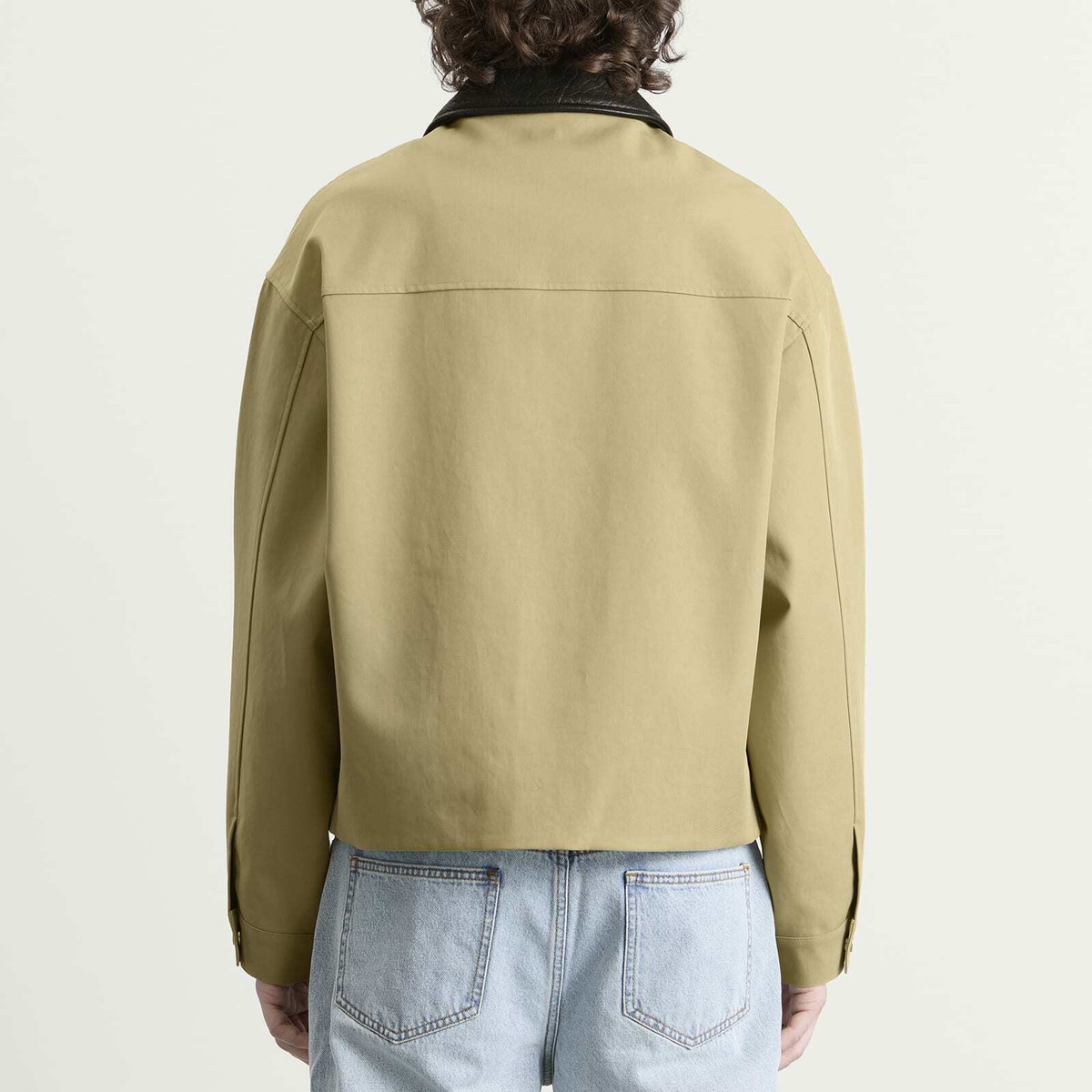 Cole Buxton Men's Leather Collar Cottom Overshirt in Sand