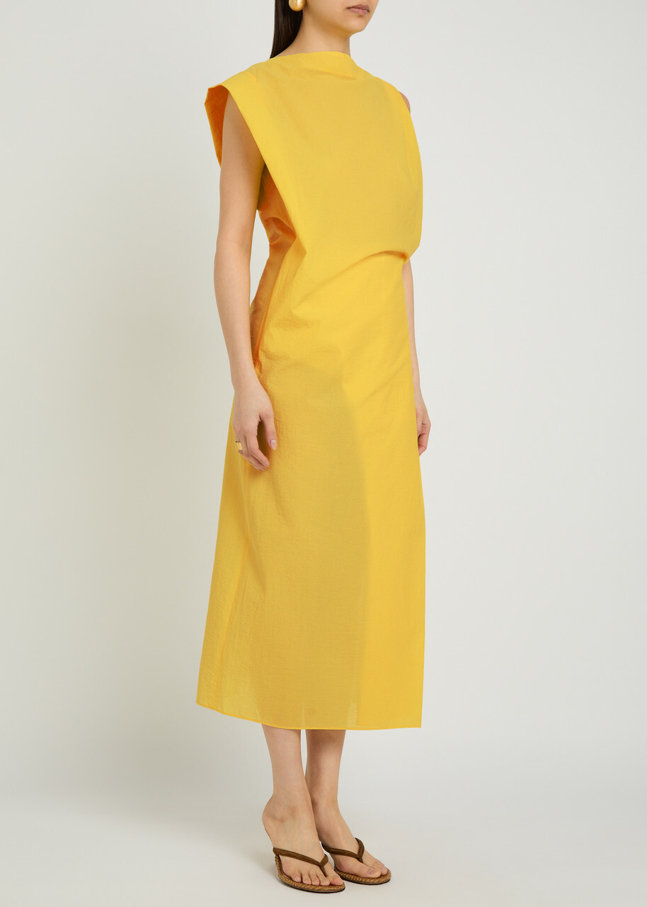 Jacquemus La Robe Drap Draped Cotton-blend Midi Dress Yellow