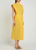 Jacquemus La Robe Drap Draped Cotton-blend Midi Dress Yellow