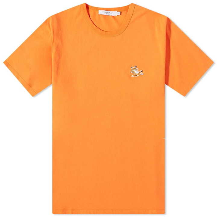 Photo: Maison Kitsuné Men's Chillax Fox Patch Classic T-Shirt in Neon Orange