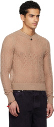 Dries Van Noten Taupe Lace Stitch Alpaca Sweater