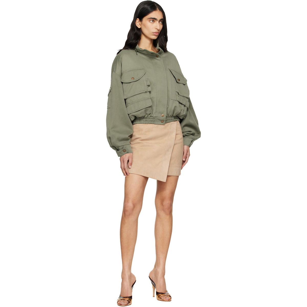BALMAIN Beige Suede Wrap Miniskirt