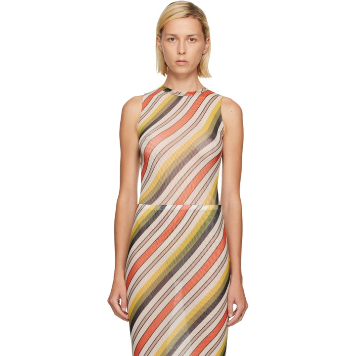 Photo: Jean Paul Gaultier Multicolor Mesh Tank Top Printed Retro Stripe Bodysuit