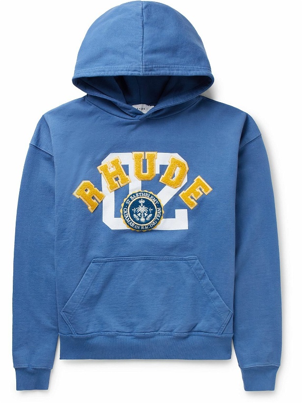 Photo: Rhude - Catamaran Logo-Appliquéd Printed Cotton-Jersey Hoodie - Blue
