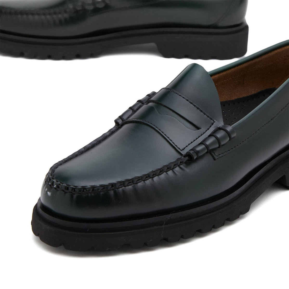Bass Weejuns Men's Larson Step Lug Moc in Dark Green Leather