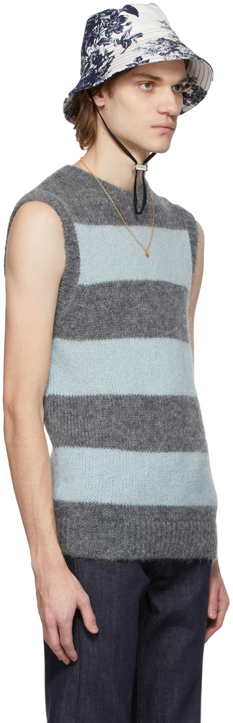 Erdem Grey & Blue Mohair Ethan Vest